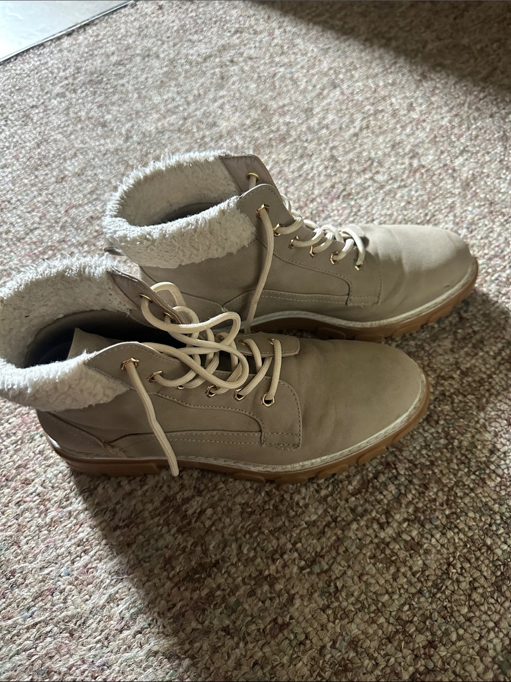 Nautica Men's Light Tan Sherpa-Lined Lace-Up Boots